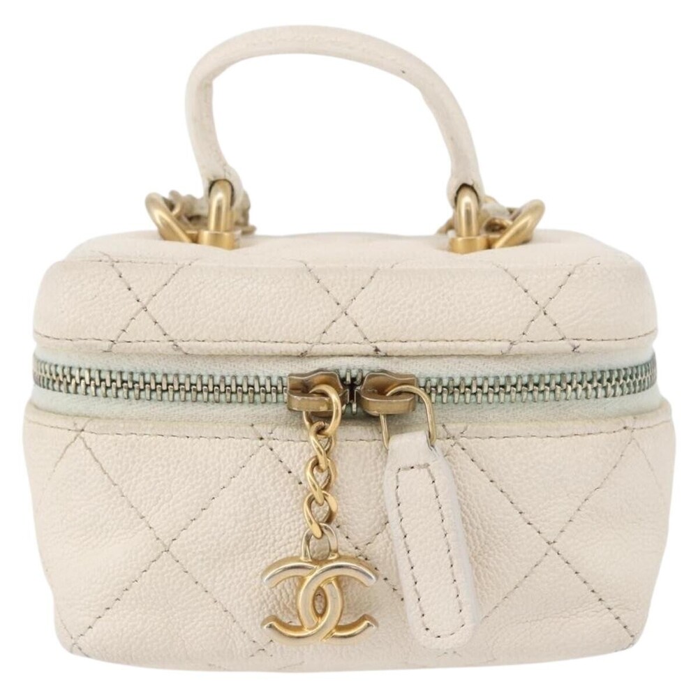 Chanel Top Handle Zip Around Vanity Case with Chain Quilted Caviar Mini